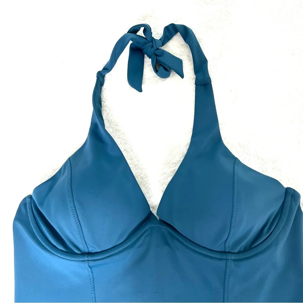 Athleta Sculpted Halter Tankini Oceanic Teal Size 40B/C